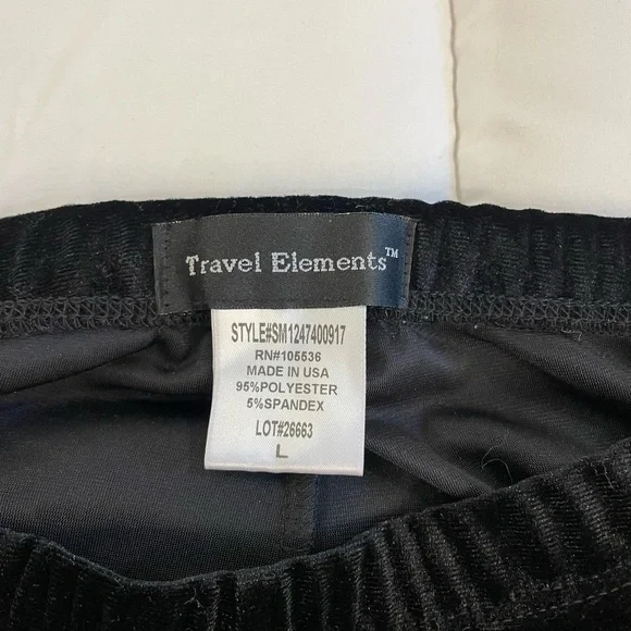 Travel Elements Size Large Pants in. Velour-Like Feel Fabric